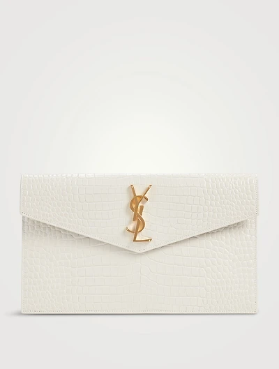 Medium Uptown YSL Monogram Croc-Embossed Leather Clutch