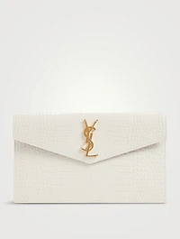 Medium Uptown YSL Monogram Croc-Embossed Leather Clutch