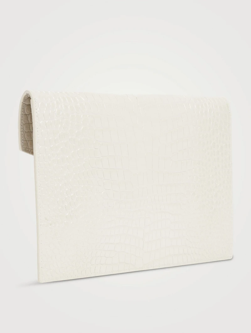 Medium Uptown YSL Monogram Croc-Embossed Leather Clutch