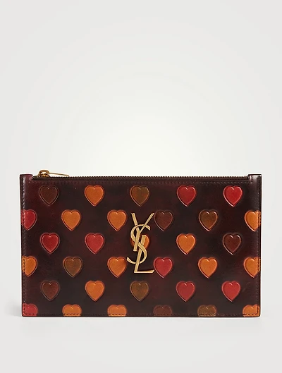 Heart-Embossed Leather Pouch
