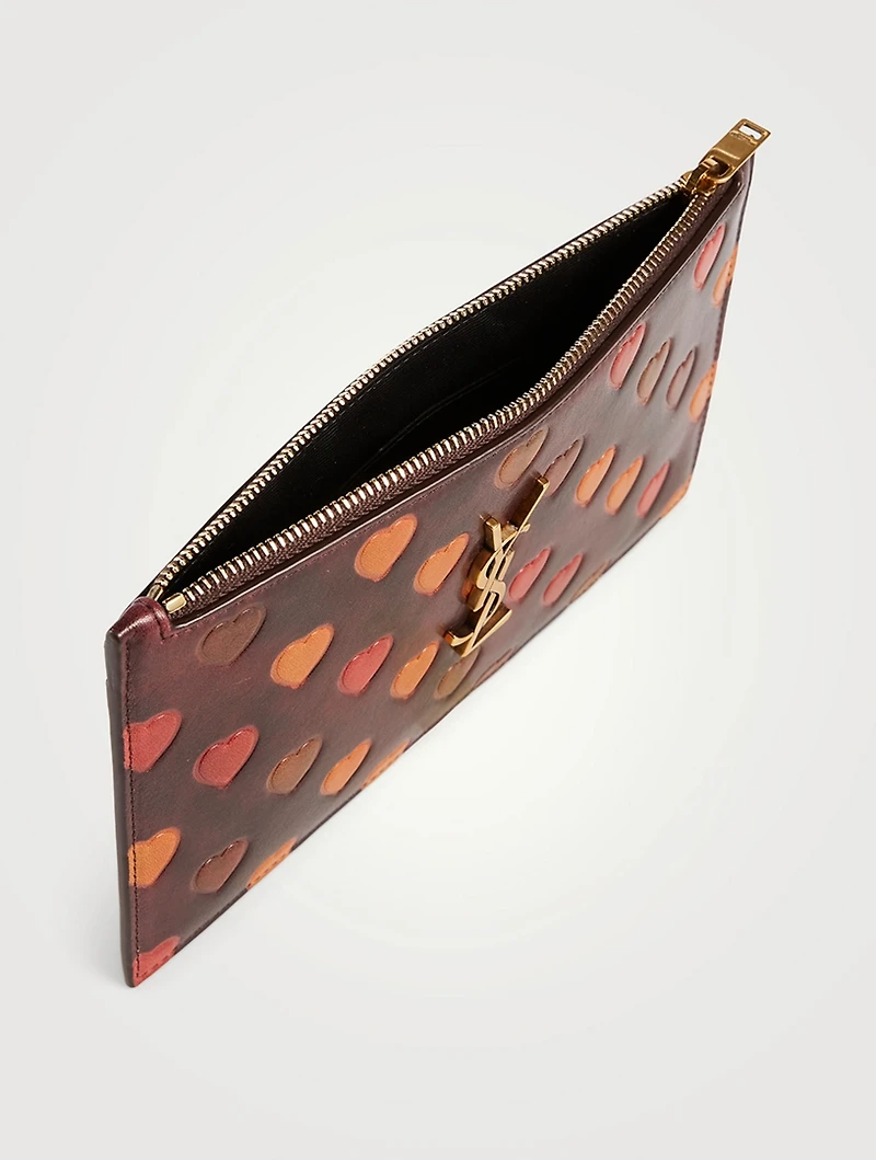 Heart-Embossed Leather Pouch