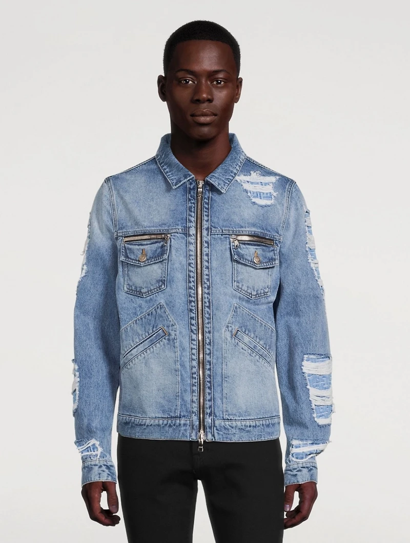 Destroyed Zip Denim Jacket