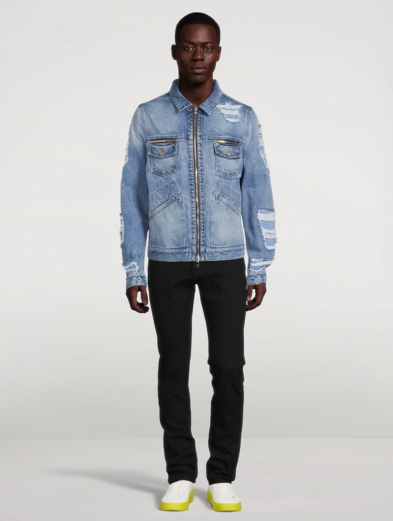 Destroyed Zip Denim Jacket