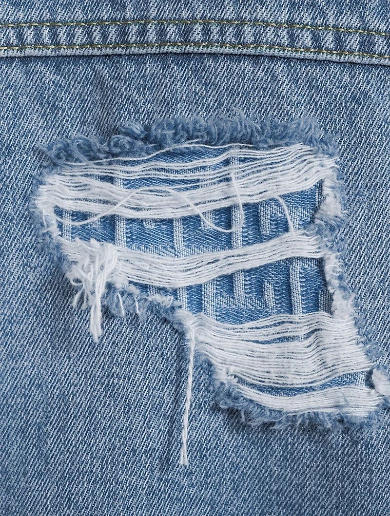 Destroyed Zip Denim Jacket