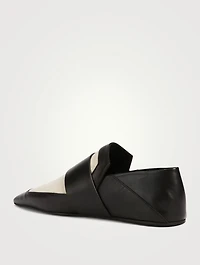 Leather And Canvas Flats With Buckle