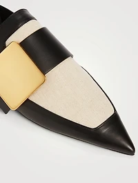 Leather And Canvas Flats With Buckle