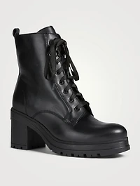 Prunella Leather Heeled Lace-up Ankle Boots