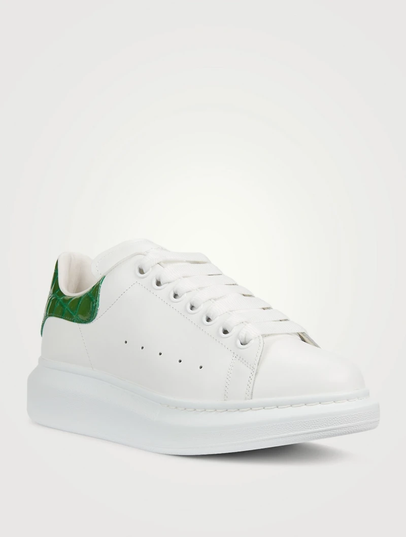 Oversized Leather Sneakers With Croc-Embossed Heel Tab