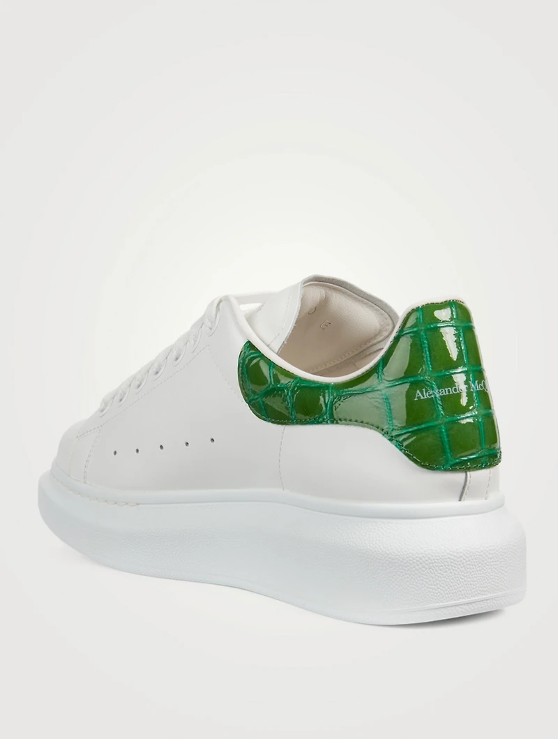 Oversized Leather Sneakers With Croc-Embossed Heel Tab