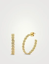 Medium 14K Gold Tiny Daisy Hoop Earrings With Diamonds