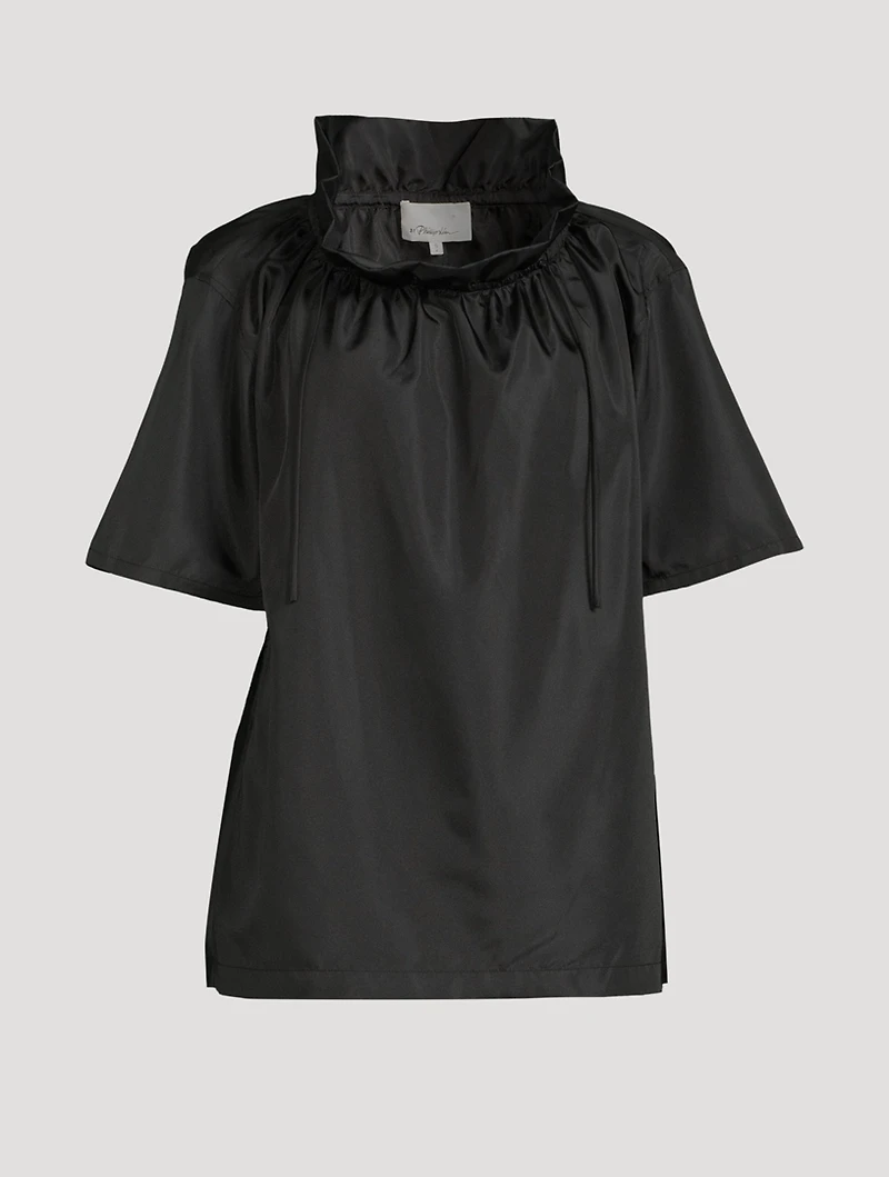 Ruffled Neck Taffeta Top