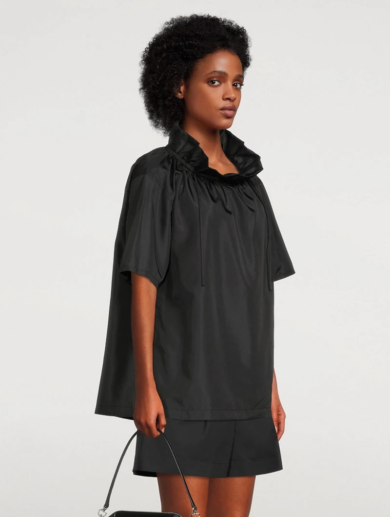 Ruffled Neck Taffeta Top