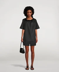 Ruffled Neck Taffeta Top