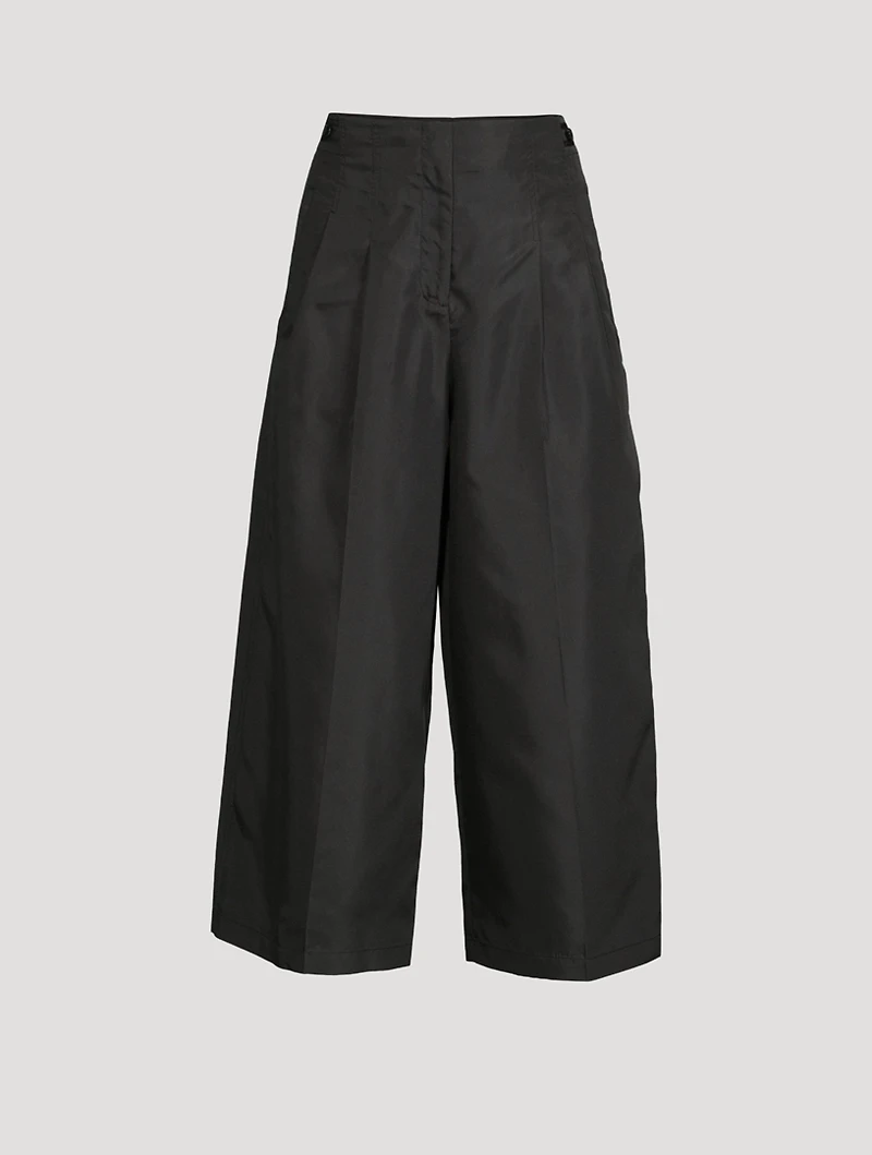 Pleated Wide-Leg Taffeta Trousers