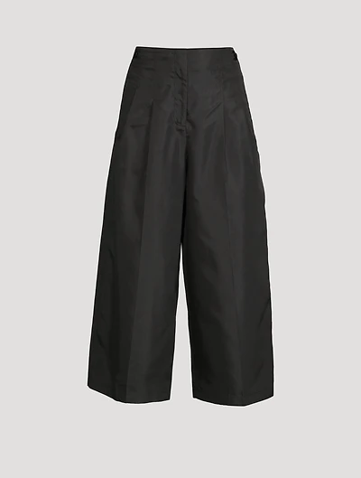 Pleated Wide-Leg Taffeta Trousers