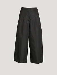 Pleated Wide-Leg Taffeta Trousers