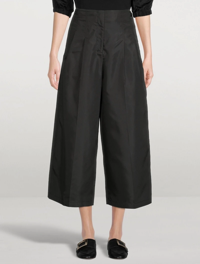 Pleated Wide-Leg Taffeta Trousers