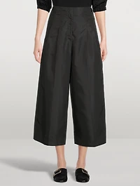 Pleated Wide-Leg Taffeta Trousers