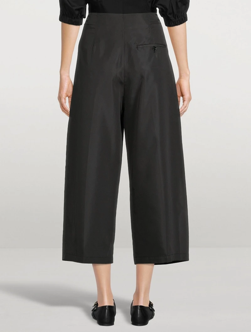 Pleated Wide-Leg Taffeta Trousers
