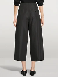 Pleated Wide-Leg Taffeta Trousers