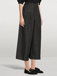 Pleated Wide-Leg Taffeta Trousers