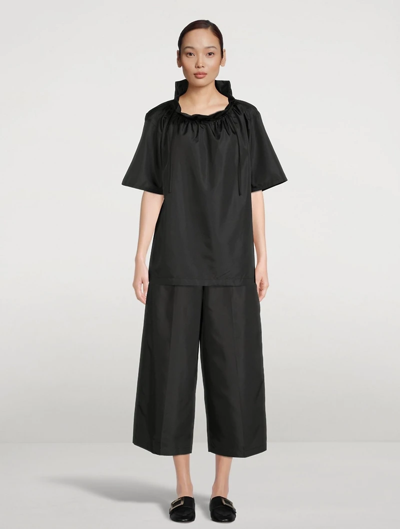 Pleated Wide-Leg Taffeta Trousers