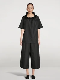 Pleated Wide-Leg Taffeta Trousers