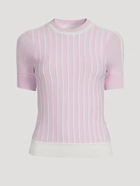 Crepe Cotton Lace Short-Sleeve Sweater