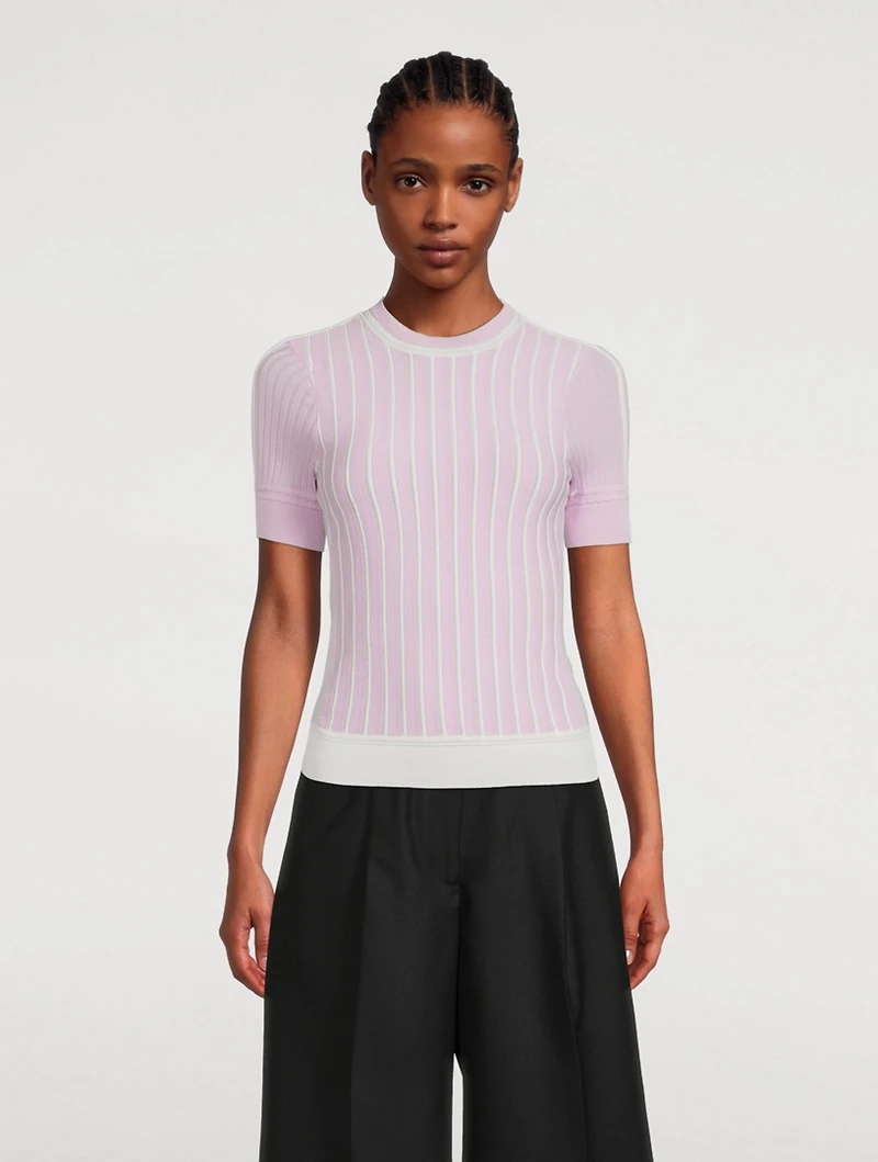 Crepe Cotton Lace Short-Sleeve Sweater