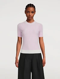 Crepe Cotton Lace Short-Sleeve Sweater