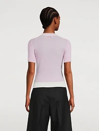 Crepe Cotton Lace Short-Sleeve Sweater