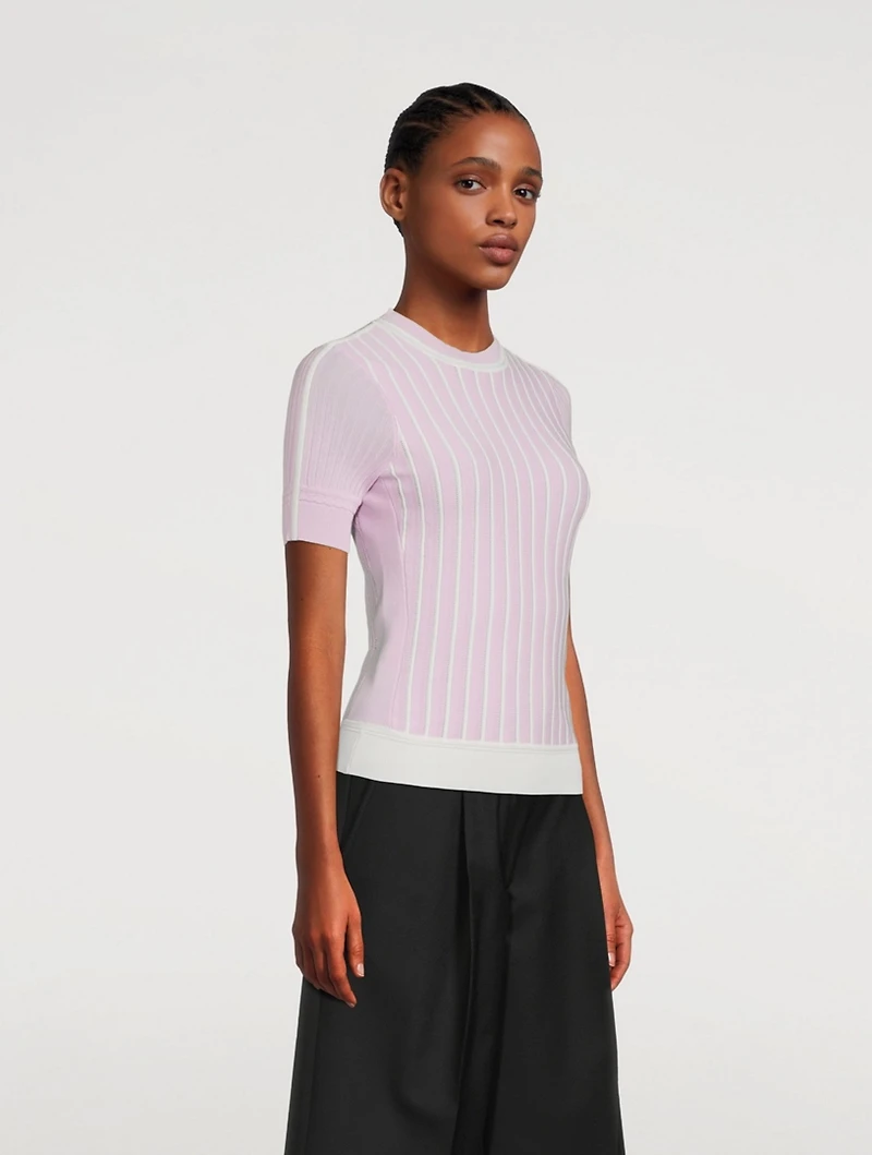 Crepe Cotton Lace Short-Sleeve Sweater