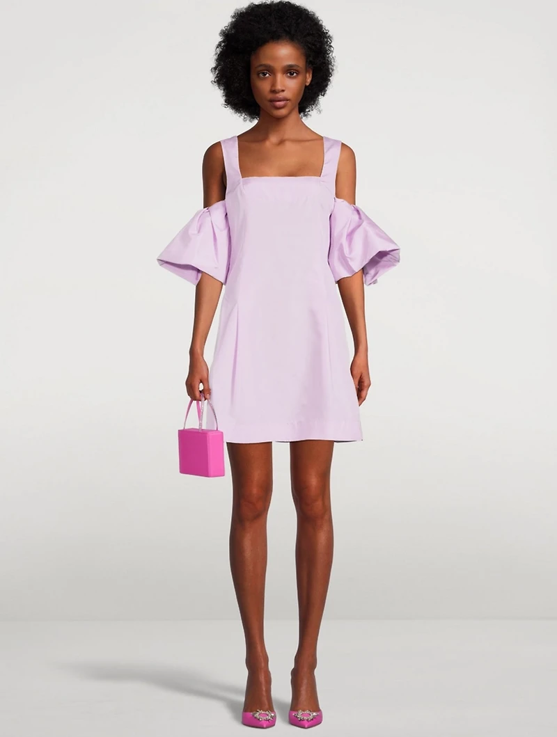 Puff-Sleeve Taffeta Mini Dress