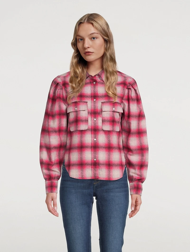Reosi Puff-Sleeve Shirt Plaid Print