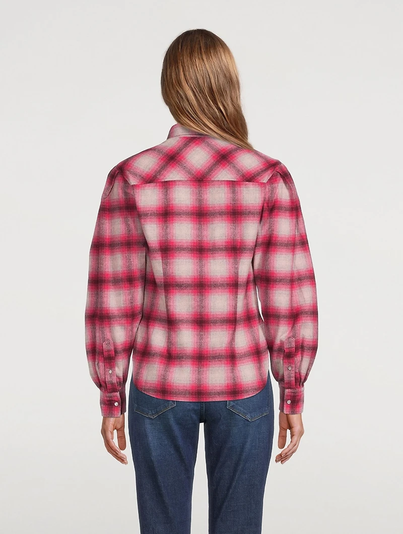 Reosi Puff-Sleeve Shirt Plaid Print