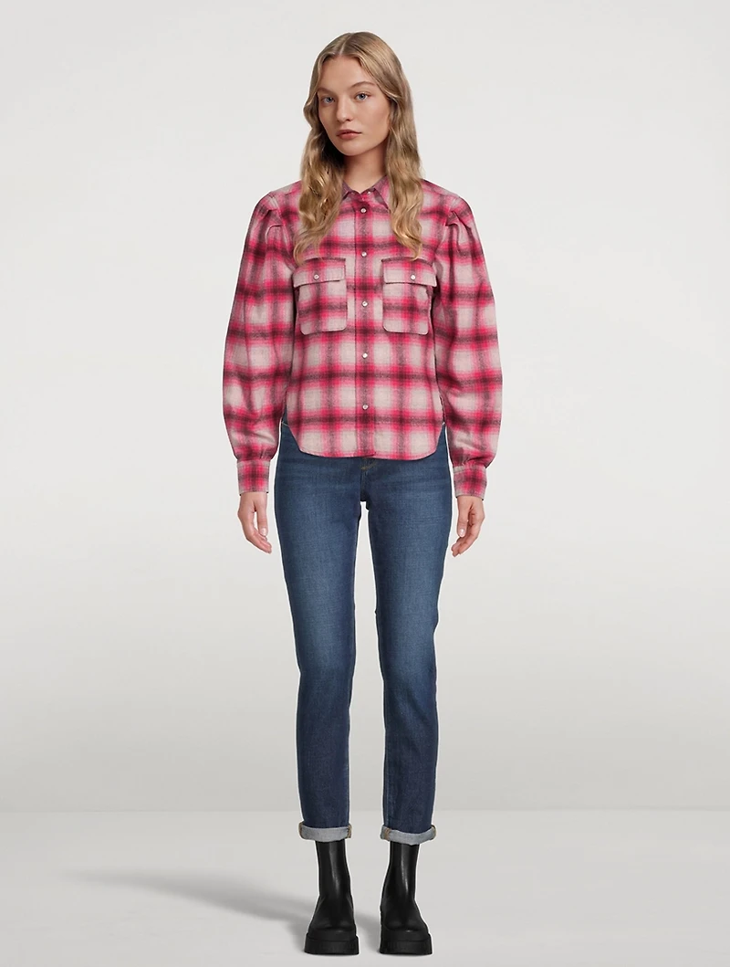 Reosi Puff-Sleeve Shirt Plaid Print