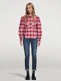 Reosi Puff-Sleeve Shirt Plaid Print