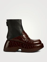 Croc-Embossed Leather Penny Loafer Boots