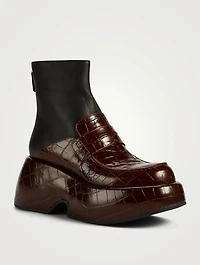 Croc-Embossed Leather Penny Loafer Boots