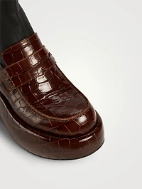 Croc-Embossed Leather Penny Loafer Boots