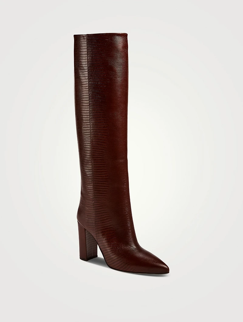 Lizard-Embossed Leather Knee-High Boots