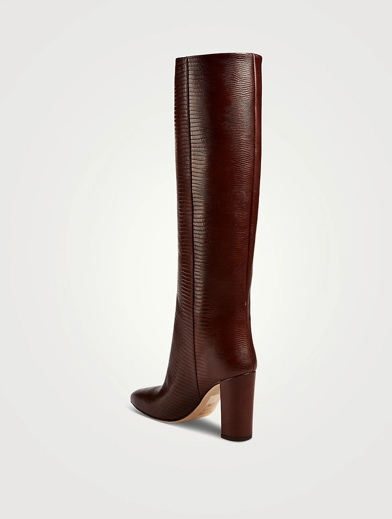 Lizard-Embossed Leather Knee-High Boots