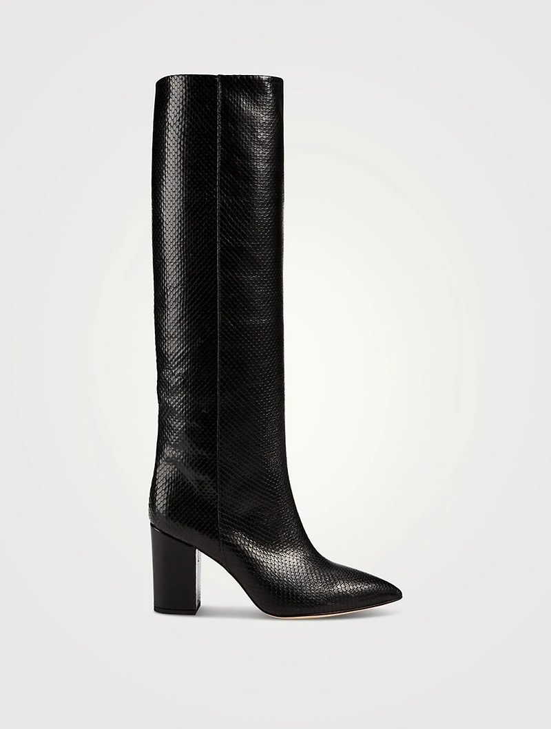 Python-Embossed Leather Knee-High Boots