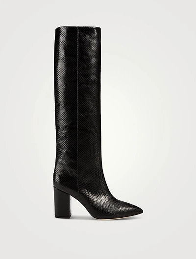 Python-Embossed Leather Knee-High Boots