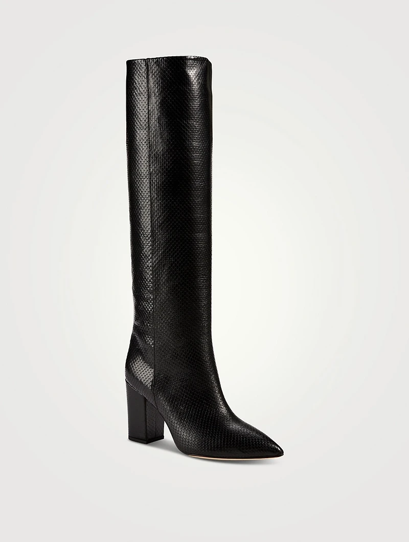 Python-Embossed Leather Knee-High Boots
