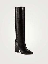 Python-Embossed Leather Knee-High Boots