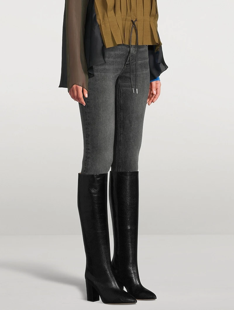 Python-Embossed Leather Knee-High Boots