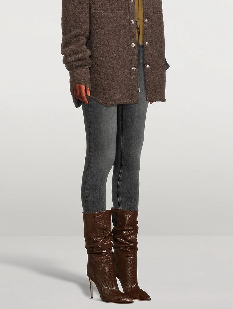 Slouchy Lizard-Embossed Leather Mid-Calf Boots