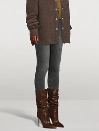 Slouchy Lizard-Embossed Leather Mid-Calf Boots