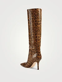 Mama Wide Python-Embossed Leather Knee-High Boots